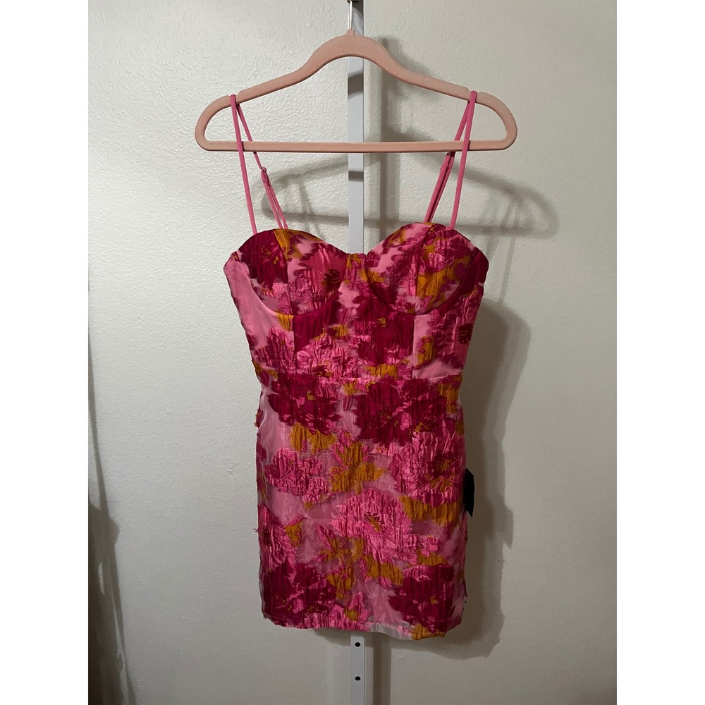 NWT Lulus Flirtatious Composure Pink Jacquard Lace-Up Bustier Mini Dress Small - Picture 5 of 9